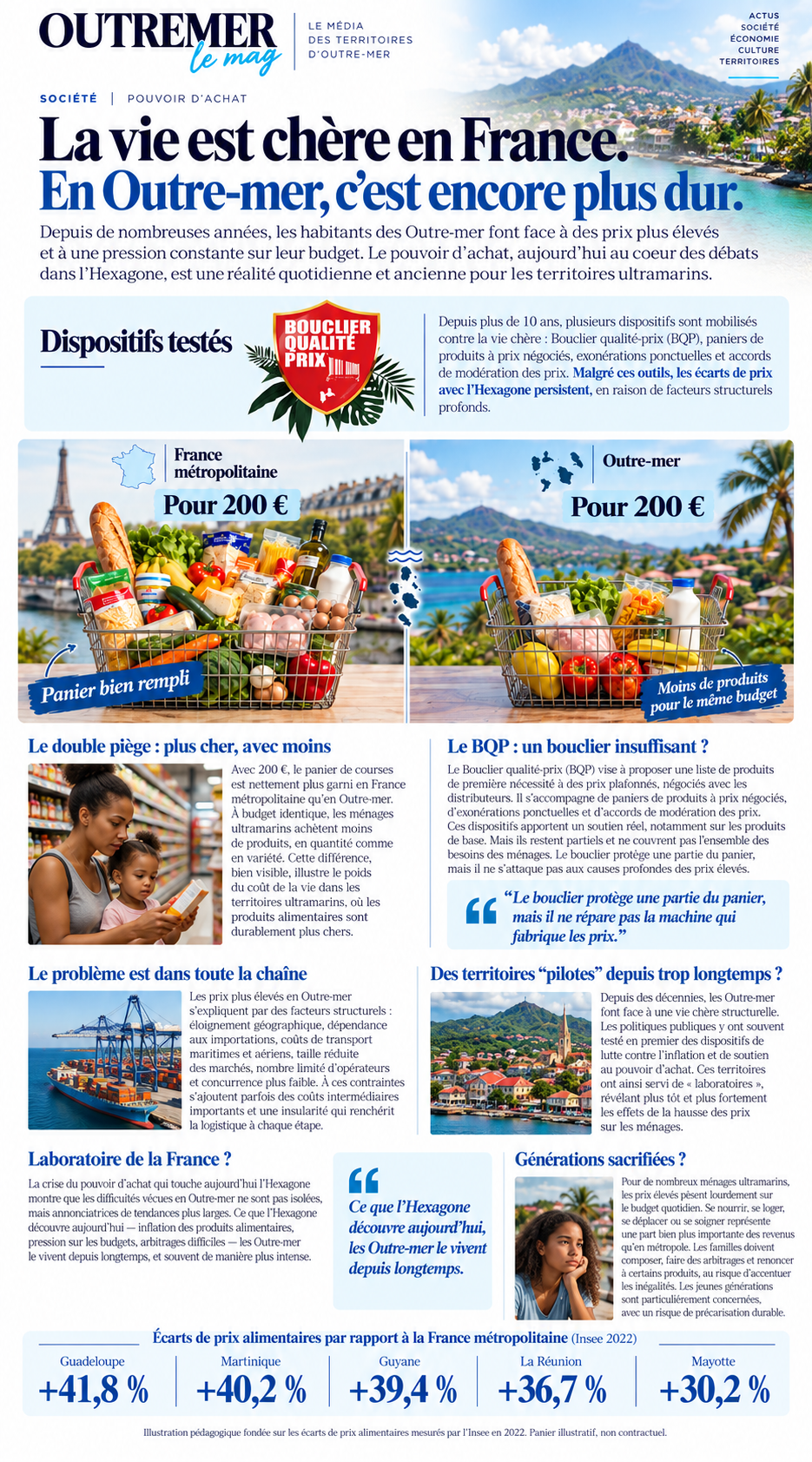 Mise en page magazine de l’article sur la vie chère en Outre-mer